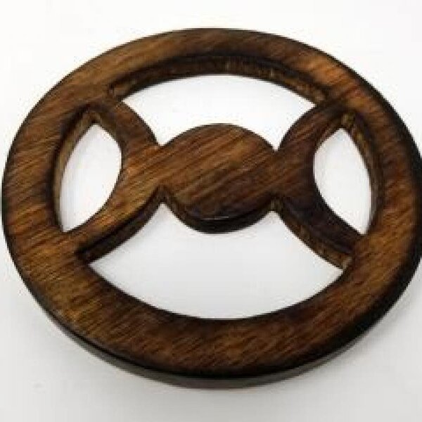 Triple Moon Carved Wooden Altar Tile 4" Round