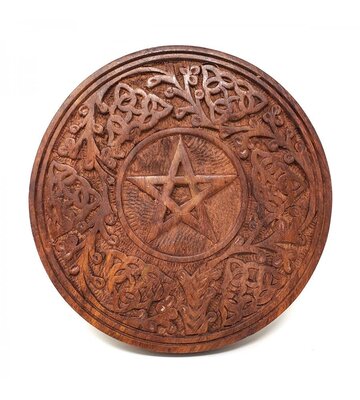 6" Pentagram Wood Altar Tile 6" Round