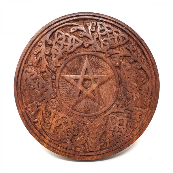 6" Pentagram Wood Altar Tile 6" Round