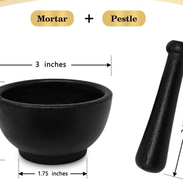 Cast Iron Cauldron 3.5"D x 2" H w/ Cast Iron Pestle