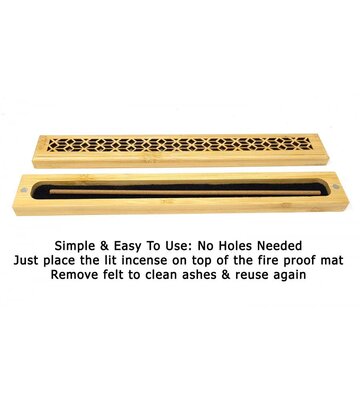 Natural Finish Wood Incense Box Burner w/ Fire Proof Felt