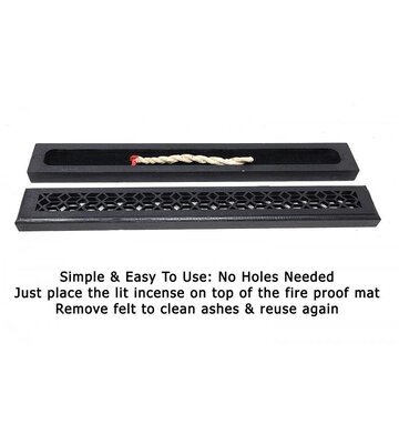 Black Finish Wood Incense Box Burner  w/ Fire Proof Felt