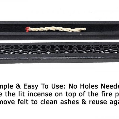 Black Finish Wood Incense Box Burner  w/ Fire Proof Felt