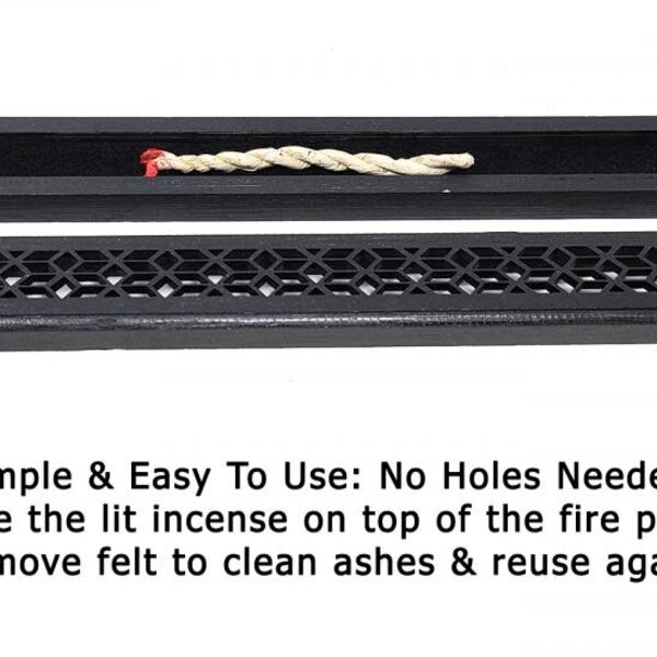 Black Finish Wood Incense Box Burner  w/ Fire Proof Felt