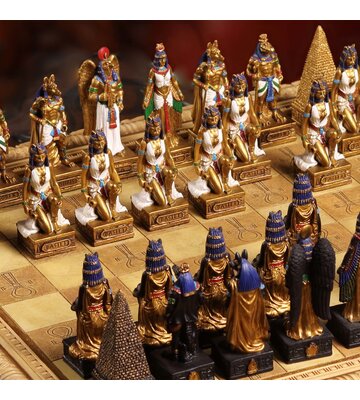 EGYPTIAN GODS CHESS PIECE SET WITH ANKH BATTLEFIELD BOARD