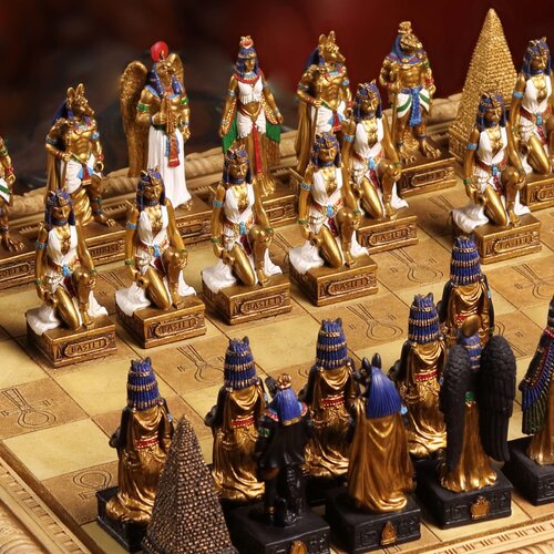 EGYPTIAN GODS CHESS PIECE SET WITH ANKH BATTLEFIELD BOARD