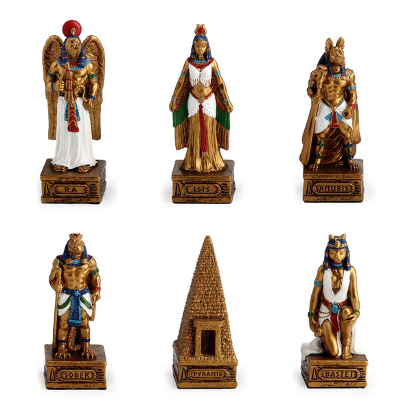 Egyptian Gods Chess Piece Set With Ankh Temple Box Board (32 pcs per set with storage and board)