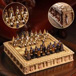 Egyptian Gods Chess Piece Set With Ankh Temple Box Board (32 pcs per set with storage and board)