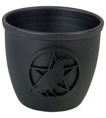 Metal Pot Mini Candle Holder - Pentacle w/ Raven
