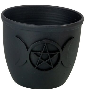 Soapstone Mini Candle Holder Triple Moon w/ Pentacle Soapstone Mini Candle Holder Triple Moon w/ Pentacle