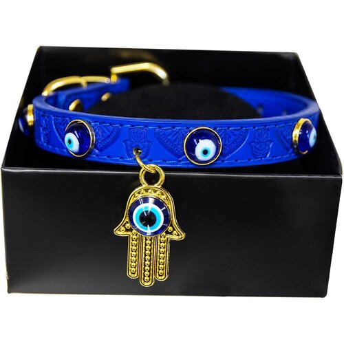Vegan Leather Cat/Dog Collar - Evil Eye w/ Fatima Hand Small