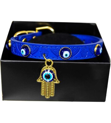 Vegan Leather Dog Collar - Evil Eye w/ Fatima Hand - Medium