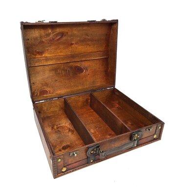 Antique Wooden Suitcase Box Rosewood Color 11"L x 14"W x 5"H