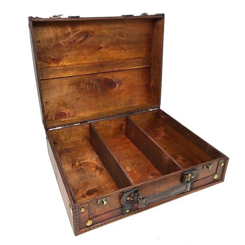 Antique Wooden Suitcase Box Rosewood Color 11"L x 14"W x 5"H