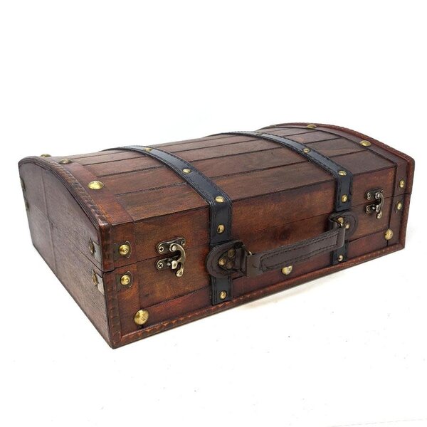 Antique Wooden Suitcase Box Rosewood Color 11"L x 14"W x 5"H
