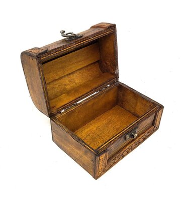 Antique Wooden Chest  Box Brown Wood 4"L x 5.5"W x 3.74"H