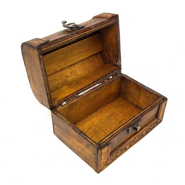 Antique Wooden Chest  Box Brown Wood 4"L x 5.5"W x 3.74"H