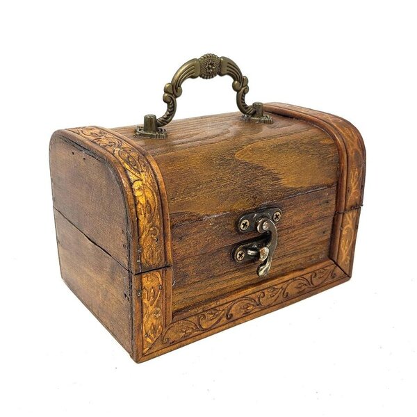 Antique Wooden Chest  Box Brown Wood 4"L x 5.5"W x 3.74"H
