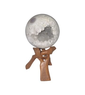 Polished Agate Sphere w/ Crystal Drusy Cluster Center - 5.5"