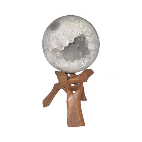 Polished Agate Sphere w/ Crystal Drusy Cluster Center - 5.5"