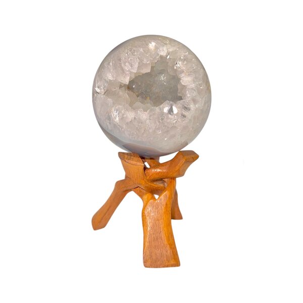 Polished Agate Sphere w/ Crystal Drusy Cluster Center - 5.5"