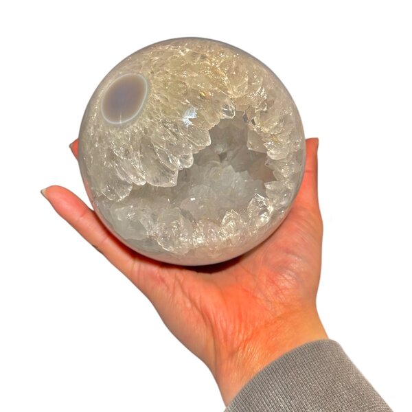 Polished Agate Sphere w/ Crystal Drusy Cluster Center - 5.5"
