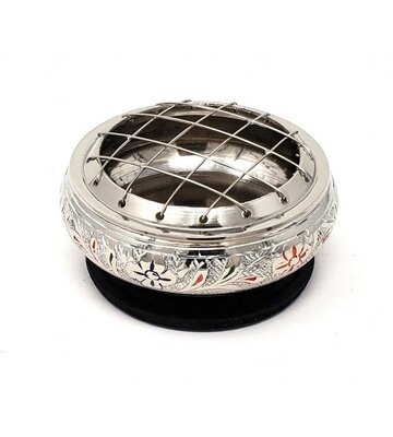 Silver finish engraved Screen Charcoal Burner 2.75"D