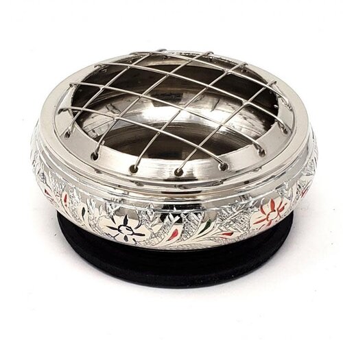 Silver finish engraved Screen Charcoal Burner 2.75"D
