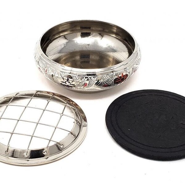 Silver finish engraved Screen Charcoal Burner 2.75"D