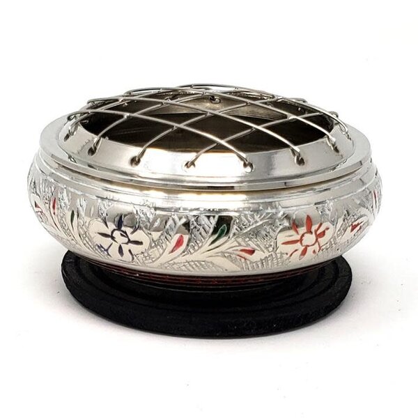 Silver finish engraved Screen Charcoal Burner 2.75"D