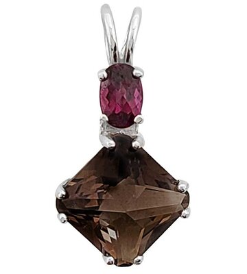 SMOKEY QUARTZ MINI MAGICIAN STONE™ WITH OVAL CUT RHODOLITE GARNET