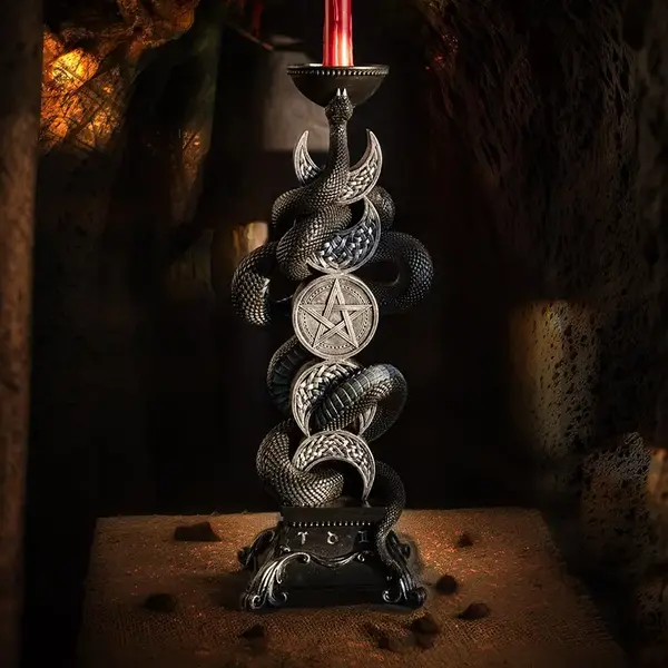 Triple Moon W/Black Serpent Candleholder