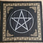 Pentagram Altar Cloth Gold/Silver Print on Black 36" Square