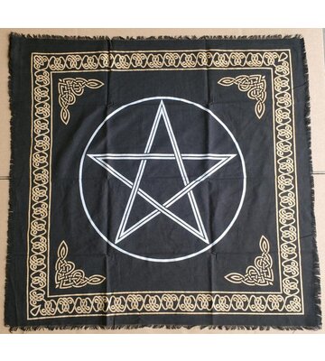 Pentagram Altar Cloth Gold/Silver Print on Black 36" Square