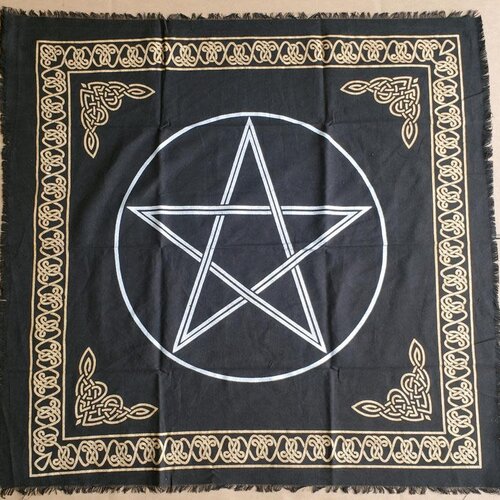 Pentagram Altar Cloth Gold/Silver Print on Black 36" Square