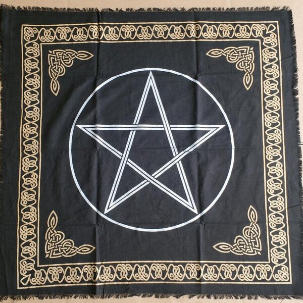 Pentagram Altar Cloth Gold/Silver Print on Black 36" Square