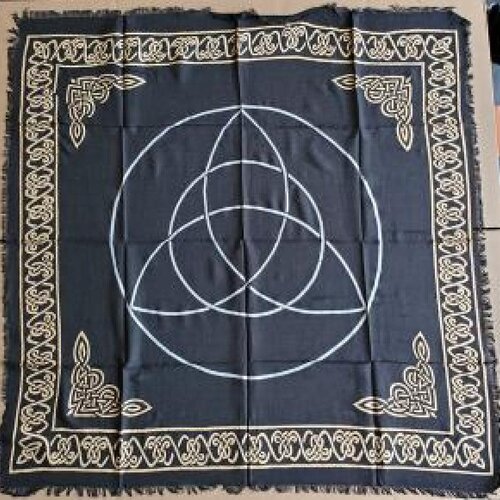 Triquetra Altar Cloth Gold/Silver Print on Black 36" Square