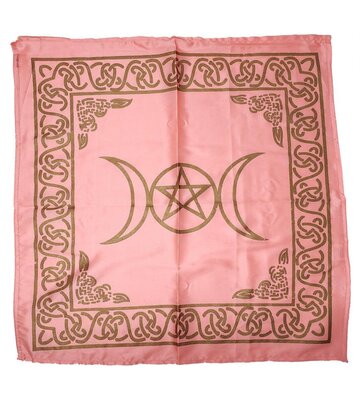 Triple Moon with Pentagram Altar Cloth Golden print on Baby Pink 21x21"