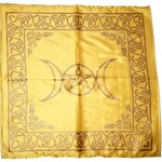 Triple Moon with Pentagram Altar Cloth Golden print on Beige ( Gold ) 21x21"