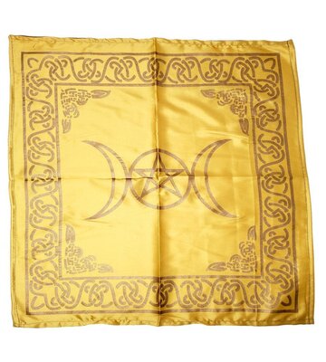Triple Moon with Pentagram Altar Cloth Golden print on Beige ( Gold ) 21x21"