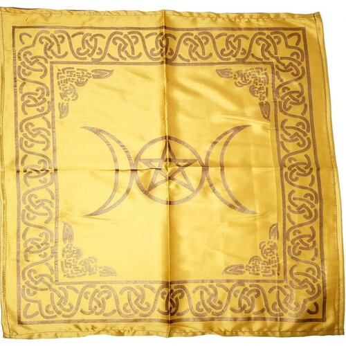 Triple Moon with Pentagram Altar Cloth Golden print on Beige ( Gold ) 21x21"