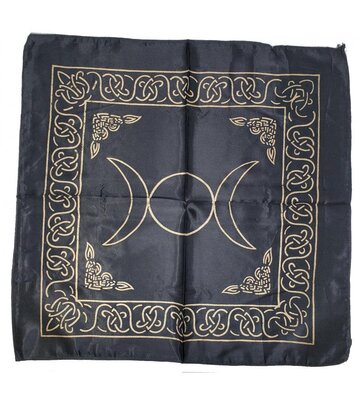 Triple Moon with Altar Cloth Golden print on Black 21x21"
