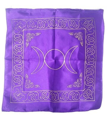 Triple Moon Altar Cloth Golden print on Purple Satin 21x21"