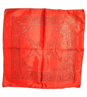 Triple Moon Altar Cloth Golden print on Red Satin 21x21"