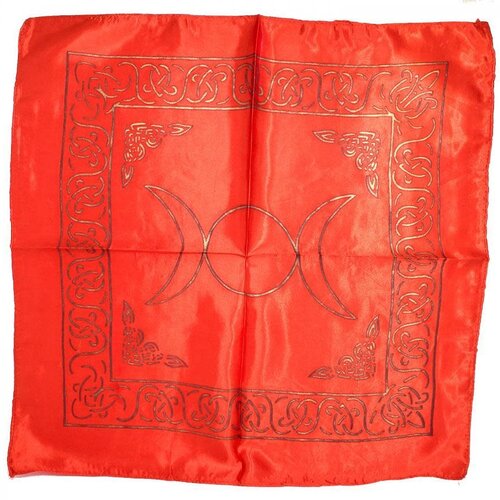 Triple Moon Altar Cloth Golden print on Red Satin 21x21"