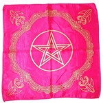 Pentagram Altar Cloth 21x21" Satin Gold print Hot Pink