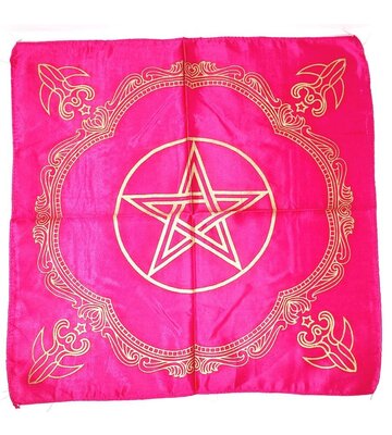 Pentagram Altar Cloth 21x21" Satin Gold print Hot Pink