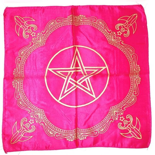 Pentagram Altar Cloth 21x21" Satin Gold print Hot Pink
