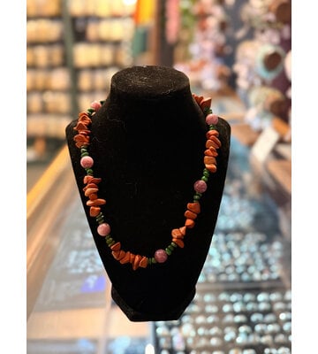 Lepidolite, Red Jasper, and Uvarite Crystal Chip Necklace by Penny Cabot