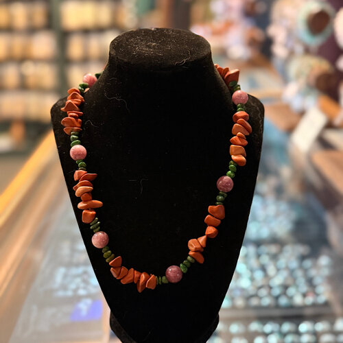 Lepidolite, Red Jasper, and Uvarite Crystal Chip Necklace by Penny Cabot